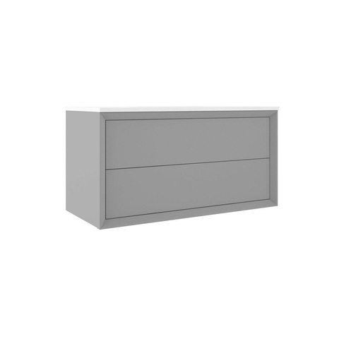 Saniclass Prime Core Meuble de salle de bain - 100x50x45cm - 1 vasque rectangulaire en céramique blanc - 1 trou de robinet - 2 tiroirs - miroir rectangulaire - mat greige (gris) SW925886