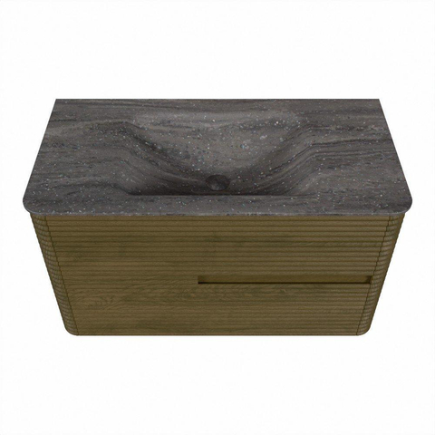 Mondiaz CIRO-DLUX Badkamermeubelset - 90x45x50cm - Solid surface wastafel Oza - 1 wasbak Midden - 1 kraangat - 2 lades - Dusk SW1533279
