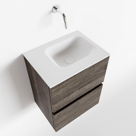 MONDIAZ ADA Toiletmeubel 40x30x50cm met 0 kraangaten 2 lades dark brown mat Wastafel Lex links Solid Surface Wit SW472792