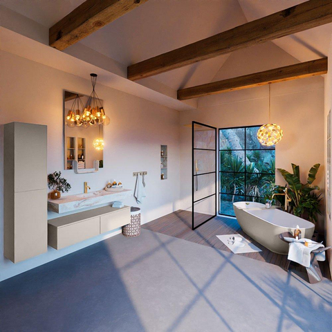 Mondiaz ALAN-DLUX Ensemble de meuble - 130cm - meuble Linen mat - 2 tiroirs - Lavabo Cloud Frappe suspendu - vasque Centre - 1 trou de robinet SW804744