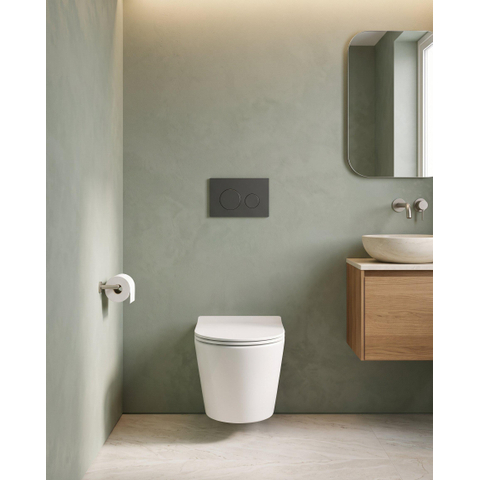QeramiQ Dely Toiletset - 36.3x51.7cm - Geberit UP720 inbouwreservoir - rimless - diepspoel - zitting - softclose - metalen bedieningsplaat mat zwart - ronde knoppen - mat wit SW1428768