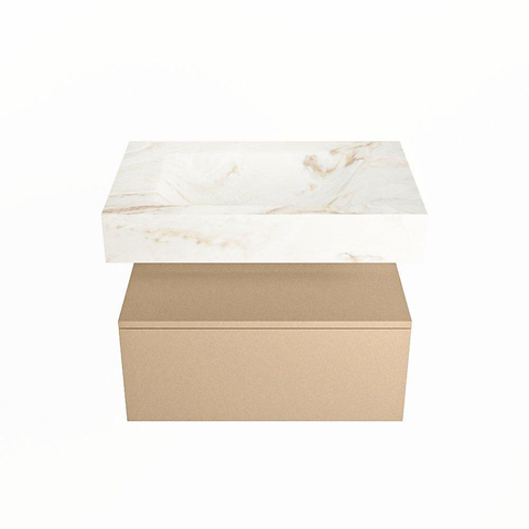Mondiaz ALAN-DLUX Ensemble de meuble - 70cm - meuble Oro mat - 1 tiroir - Lavabo Cloud Frappe suspendu - vasque Centre - 0 trous de robinet SW805009