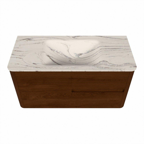 Mondiaz CIRO-DLUX Meuble de salle de bains - 100x45x50cm - plan vasque solid surface Nata - 1 vasque au centre - sans trous de robinetterie - 2 tiroirs - Ruby SW1532030