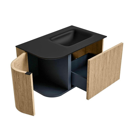 MONDIAZ KURVE Meuble de salle de bains 75 cm avec module 25 L couleur Oak avec 1 tiroir et 1 porte. Lavabo GRUNNE à droite 1 trou de robinet Urban. SW1138333