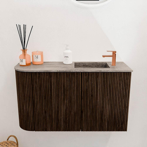 Mondiaz JOYA-DLUX 71.6cm toiletmeubel - ronding links kleur Walnut - Wastafel FAYE positie Rechts 1 kraangat kleur Oza. SW1424577