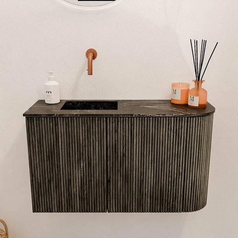 Mondiaz JOYA-DLUX 71.6cm toiletmeubel - ronding rechts kleur Shadow - Wastafel FAYE positie Links Zonder kraangat kleur Lava. SW1422860