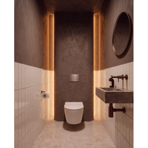 QeramiQ Dely Swirl Ensemble de toilette - réservoir encastré QeramiQ Flush - abattant fin - plaque de commande en métal inox - boutons ronds - blanc brillant SW1578471