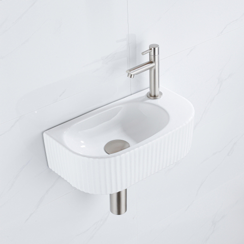 QeramiQ Blend pack lave-mains – demi-rond – 40 x 21,5 x 12 cm – céramique blanc brillant – robinet inox brossé SW1233015