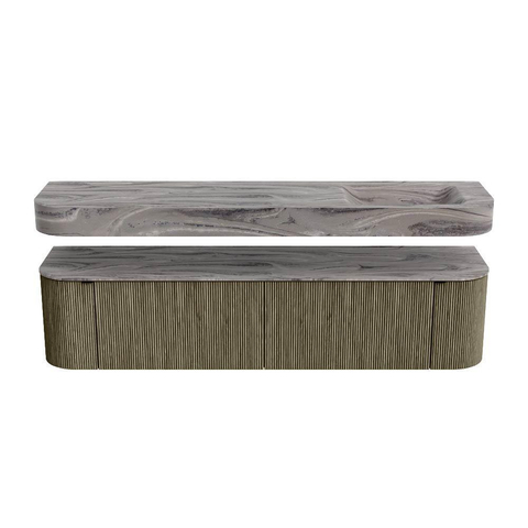 MONDIAZ THOR-DLUX 190cm meuble de salle de bains arrondi gauche + droite couleur Shadow avec 2 tiroirs et 2 portes. Vasque suspendue CLOUD Droite 1 trou de robinet couleur Sombra. SW1466643
