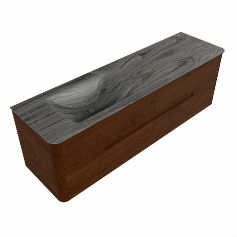 Mondiaz CIRO-DLUX Meuble de salle de bains - 160x45x50cm - Plan vasque solid surface Sombra - 1 vasque à gauche - 1 trou de robinet - 4 tiroirs - Ruby SW1531967