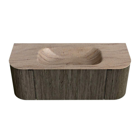 MONDIAZ KURVE-DLUX Meuble de salle de bains 120cm arrondi Gauche + Droite couleur Shadow avec 1 tiroir et 2 portes. Lavabo BIG SMALL Milieu 1 trou de robinet Saba. SW1433417