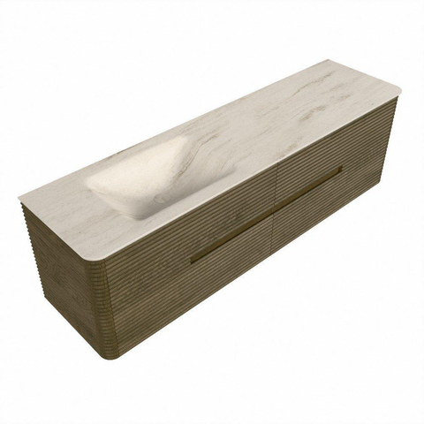 Mondiaz CIRO-DLUX Badkamermeubelset - 170x45x50cm - Solid surface wastafel Meli - 1 wasbak Links - 1 kraangat - 4 lades - Dusk SW1533190