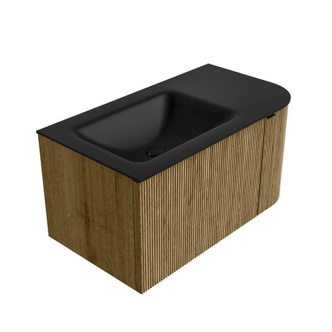Mondiaz KURVE Ensemble de meuble de salle de bains - 85x46x40cm - 1 tiroir - 1 porte - lavabo solid surface - gauche - 1 trou de robinet - Dusk SW1415093