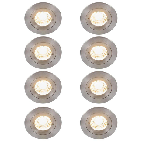 QAZQA Xena spot encastrable - set de 8 - 8x8cm - IP44 - rond - acier SW1210685