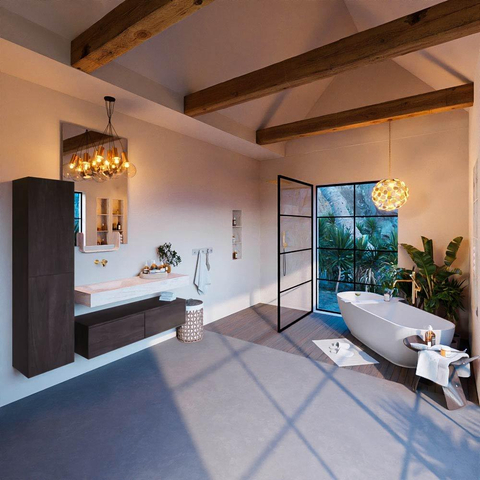 Mondiaz ALAN-DLUX Ensemble de meuble de salle de bains - 80x46cm - 2 tiroirs - lavabo suspendu - sans trous de robinet - 2 à gauche - brun foncé (chêne foncé) SW1428196