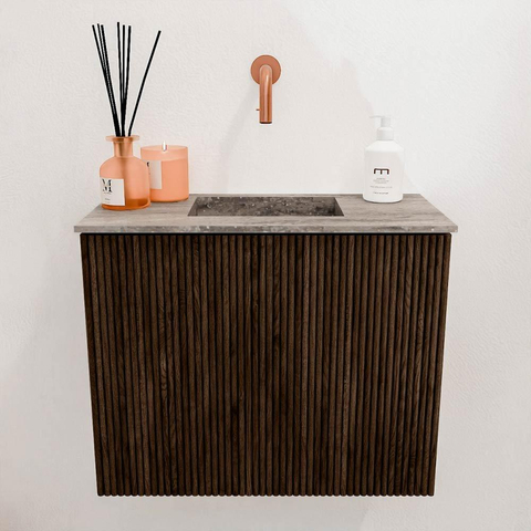 Mondiaz JOYA-DLUX Meuble de toilette 50cm - couleur Walnut - Vasque FAYE position Milieu Sans trou de robinet couleur Oza SW1424552
