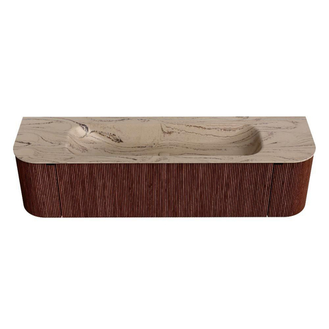 MONDIAZ KURVE-DLUX Meuble de salle de bains 170cm arrondi Gauche + Droite couleur Ruby avec 1 tiroir et 2 portes. Lavabo BIG LARGE Central sans trou de robinet Arena. SW1431522