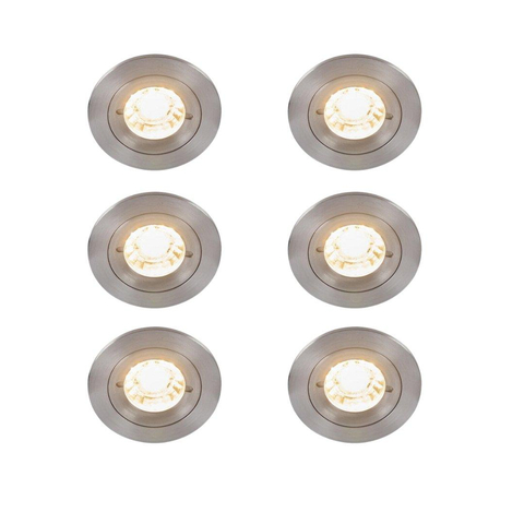 QAZQA Xena spot encastrable - set de 6 - 8x8cm - IP44 - rond - acier SW1210684