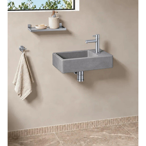 Fortifura Fuente fonteinset - 40x22x8cm - kraangat rechts - met kraan chroom - beton (grijs) SW1111523