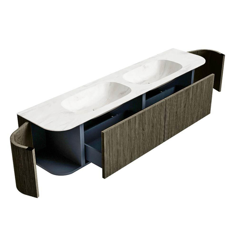 Mondiaz KURVE-DLUX Ensemble de meubles de salle de bains - 190x46x40cm - 2 tiroirs - 2 portes - lavabo solid surface - double - sans trou de robinet - Shadow SW1414500