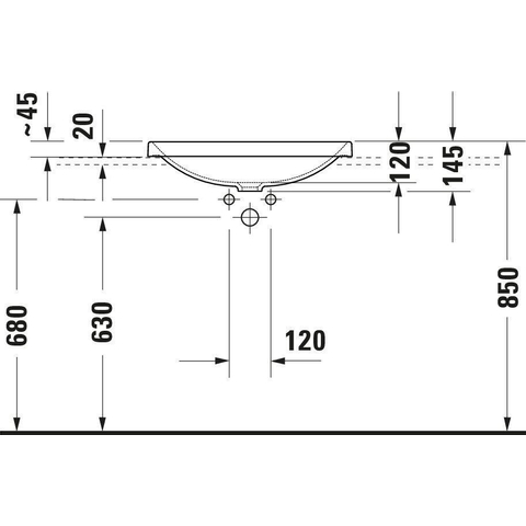 Duravit D-Neo inbouwwastafel 60x44x14.5cm 1 kraangat rechthoek Keramiek Wit SW640471