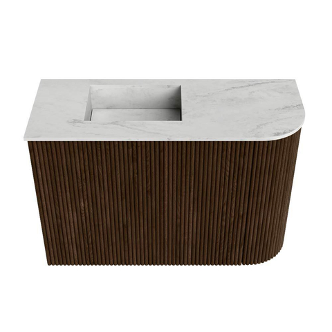 Mondiaz JOYA-DLUX Meuble de salle de bains - 61,6cm - arrondi droit couleur Walnut - Vasque FAYE position gauche Sans trou de robinet couleur Opalo SW1422526