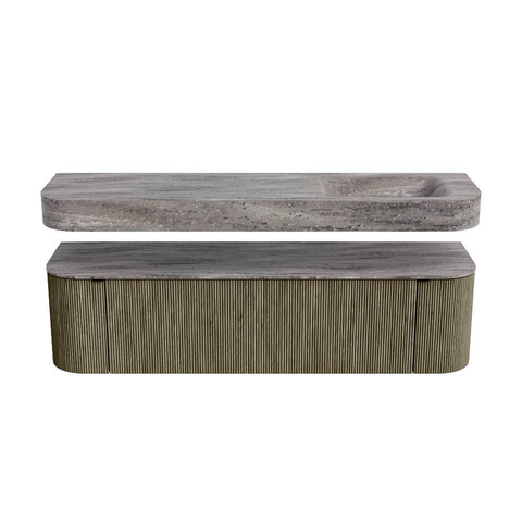 MONDIAZ THOR-DLUX 170cm badmeubel ronding links + rechts kleur Shadow met 1 lade en 2 deuren. Vrijhangende wastafel CLOUD Rechts zonder kraangat kleur Oza. SW1465703