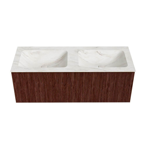Mondiaz KURVE-DLUX Ensemble de meuble de salle de bains - 120x46x40cm - 1 tiroir - vasque solid surface - double - 2 trous de robinet - Ruby SW1415918