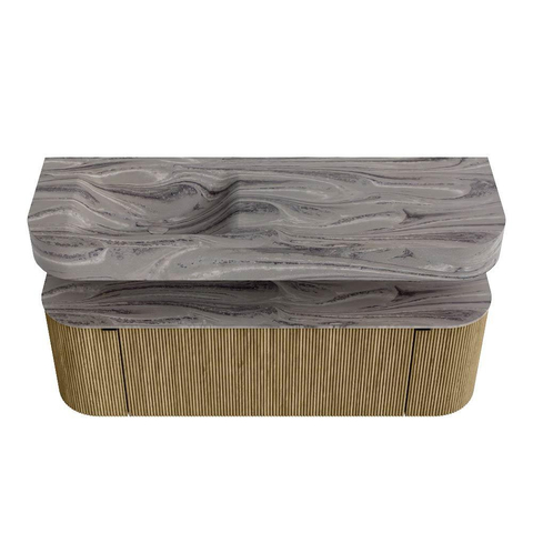 MONDIAZ THOR-DLUX 140cm meuble de salle de bains arrondi gauche + droite couleur Dusk avec 1 tiroir et 2 portes. Vasque suspendue CLOUD Gauche 1 trou de robinet couleur Sombra. SW1464235