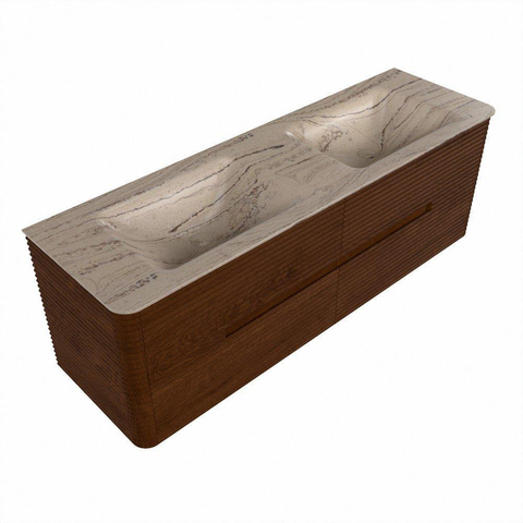 Mondiaz CIRO-DLUX Badkamermeubelset - 150x45x50cm - Solid surface wastafel Arena - 2 wasbak Dubbel - zonder kraangaten - 4 lades - Ruby SW1531727