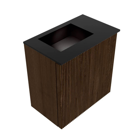 Mondiaz JOYA Meuble de toilette 40cm - couleur Walnut - Lavabo FAYE position Gauche Sans trou de robinet couleur Urban SW1421349