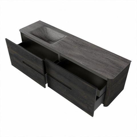 Mondiaz CIRO-DLUX Badkamermeubelset - 170x45x50cm - Solid surface wastafel Oza - 1 wasbak Links - 1 kraangat - 4 lades - Shadow SW1532673