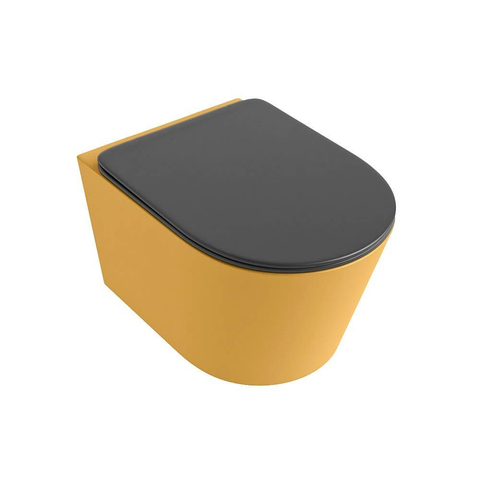Mondiaz LAVIE hangtoilet – spoelrandloos – 36 x 53 cm – met softclose zitting – Ocher (geel), zitting Dark grey (grijs) SW1208604
