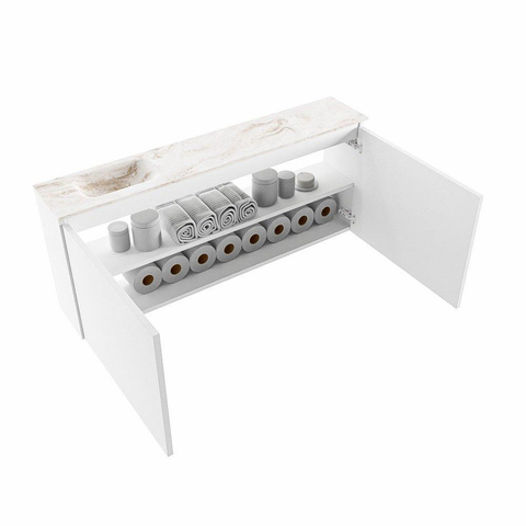 MONDIAZ TURE-DLUX Meuble de toilette 120 cm Talc. EDEN vasque Frappe position gauche. Avec 1 trou de robinet. SW1102603