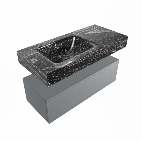 Mondiaz ALAN-DLUX Ensemble de meuble - 100cm - meuble Plata mat - 1 tiroir - Lavabo Cloud Lava suspendu - vasque Gauche - 1 trou de robinet SW808420