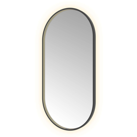 Hotbath &MORE Spiegel Oval - 60x120cm - direct en indirect LED - spiegelverwarming - dimbaar - met afstandsbediening - PVD - geborsteld zwart SW1245621