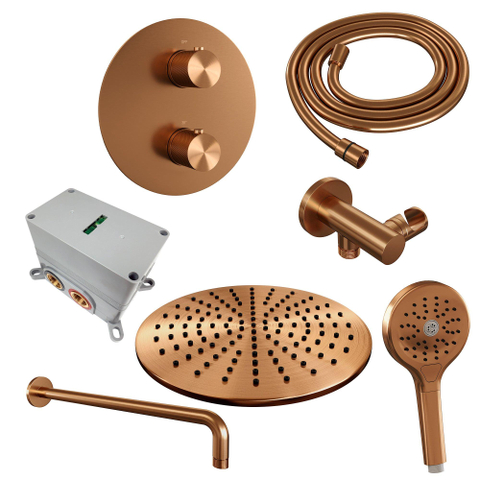BRAUER Copper Carving ensemble de douche pluie encastré – douche de tête Ø 30 cm – bras mural courbé – douchette ronde – support fixe SW1159264