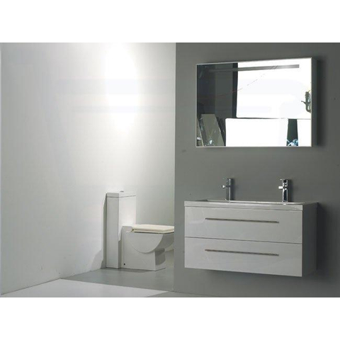 Saniclass XXS Meuble avec miroir 60x38cm polybéton 1 trou pour robinetterie Blanc brillant SW791