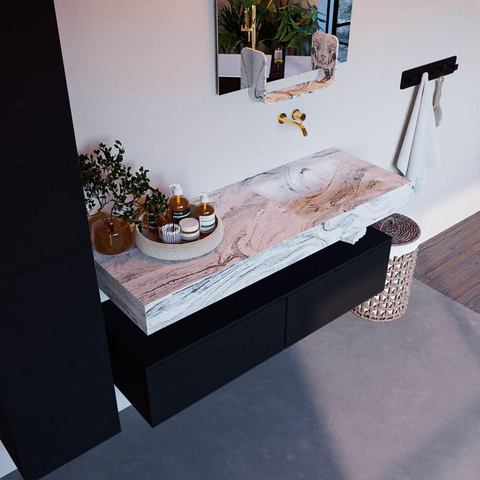 Mondiaz ALAN-DLUX Ensemble de meuble - 130cm - meuble Urban mat - 2 tiroirs - Lavabo Cloud Glace suspendu - vasque Droite - 0 trous de robinet SW805602