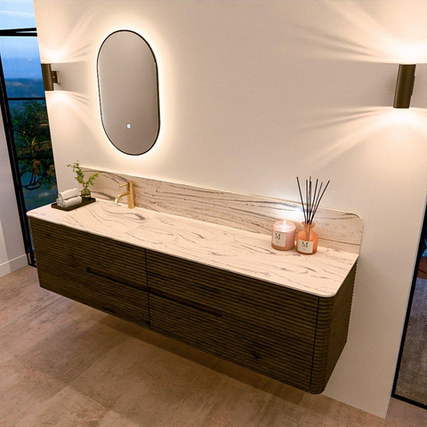 Mondiaz CIRO-DLUX Badkamermeubelset - 190x45x50cm - Solid surface wastafel Nata - 1 wasbak Links - 1 kraangat - 4 lades - Shadow SW1532614