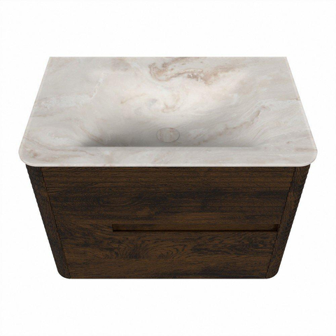 Mondiaz CIRO-DLUX Ensemble de meubles de salle de bains - 70x45x50cm - Vasque solid surface Frappe - 1 lavabo central - 1 trou de robinet - 2 tiroirs - Noyer SW1530299