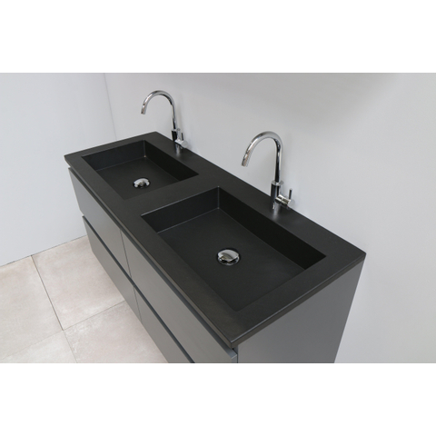 Basic Bella Meuble salle de bains avec lavabo acrylique Noir 120x55x46cm 2 trous de robinet Anthracite mat SW491753