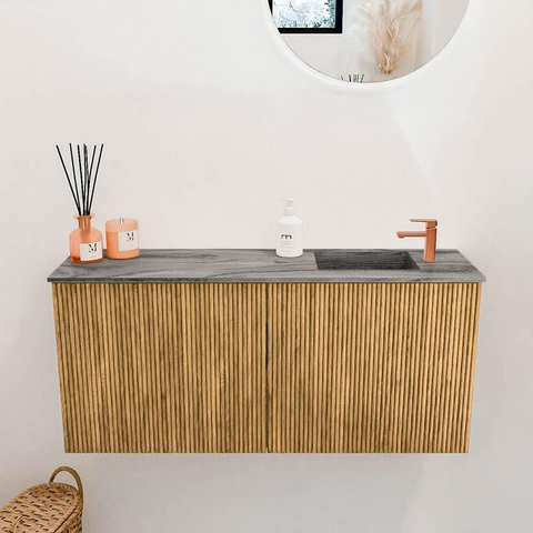 Mondiaz JOYA-DLUX 90cm meuble de salle de bains - couleur Oak - Vasque FAYE position Droite 1 trou de robinet couleur Sombra. SW1424261