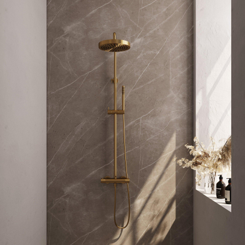 BRAUER Stripe Douche de tête thermostatique à poser - SET 01 - Douche de tête 25cm - Douchette à main avec barre - Flexible de douche - PVD doré brossé SW1434819