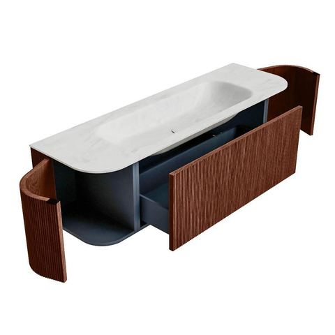 Mondiaz KURVE-DLUX Badkamermeubelset - 150x46x40cm - 1 lade - 2 deuren - wastafel solid surface - midden - zonder kraangat - Ruby SW1415751