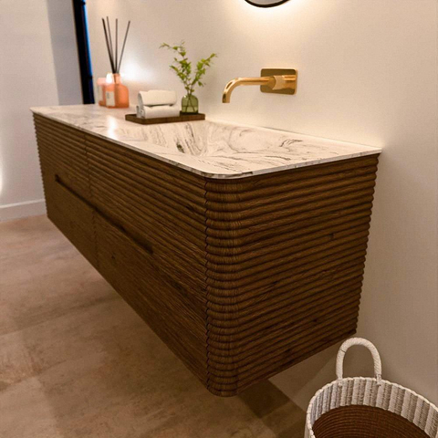 Mondiaz CIRO-DLUX Badkamermeubelset - 150x45x50cm - Solid surface wastafel Glace - 1 wasbak Rechts - zonder kraangaten - 4 lades - Dusk SW1532997