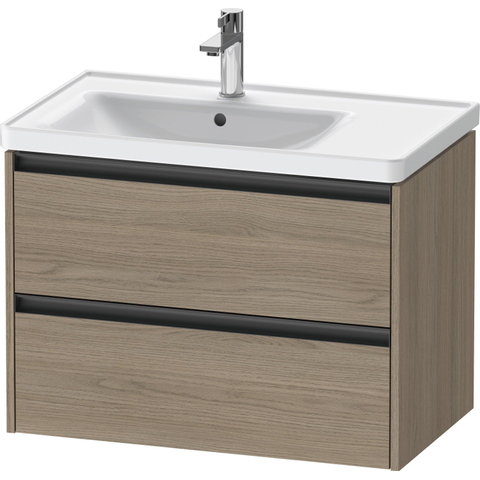 Duravit Ketho.2 Wastafelonderbouwkast - met 2 laden - voor waskom links - 78.4x45.5x54.9cm - met grepen antraciet - eiken terra mat SW773046