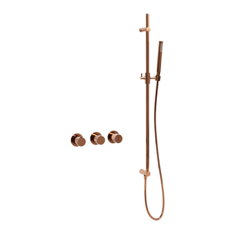 Fortifura Nebbio Badcombinatie-set - thermostaatkraan - glijstang - met geïntegreerde - wandaansluitbocht - metalen doucheslang - staaf handdouche - badvulcombinatie - PVD - geborsteld koper SW1238030