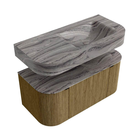 MONDIAZ THOR-DLUX 100cm meuble de salle de bains arrondi gauche + droite couleur Dusk avec 1 tiroir et 2 portes. Vasque suspendue CLOUD Droite sans trou de robinet couleur Sombra. SW1467621