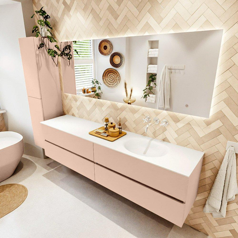 MONDIAZ VICA Ensemble meuble de salle de bains - 200cm - meuble sous-vasque rosee - 4 tiroirs - lavabo moon à droite - sans trous de robinet - version haute 60cm - talc SW1080446